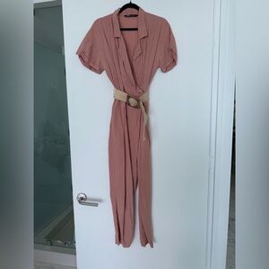 Zara Coral Pink Jumpsuit with Belt Sz Small